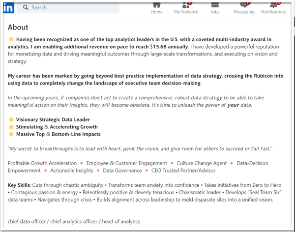 Sample LinkedIn About Section - Executive Branding Program 2023